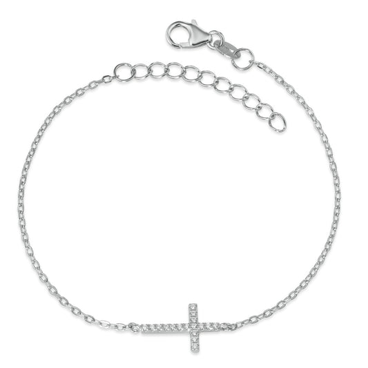 Bracelet Argent Zircone Rhodié Croix 16-19 cm