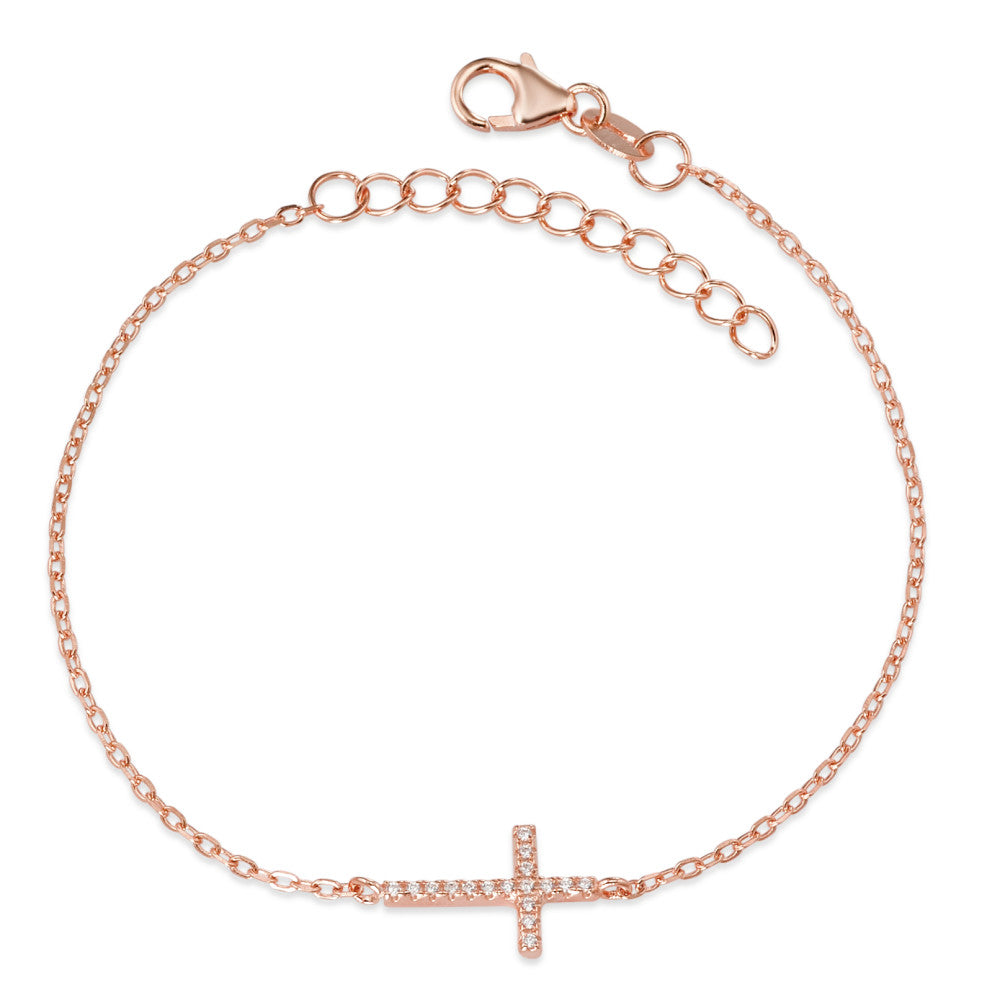 Armband Zilver Zirkonia Rosé Verguld Kruis 16-19 cm