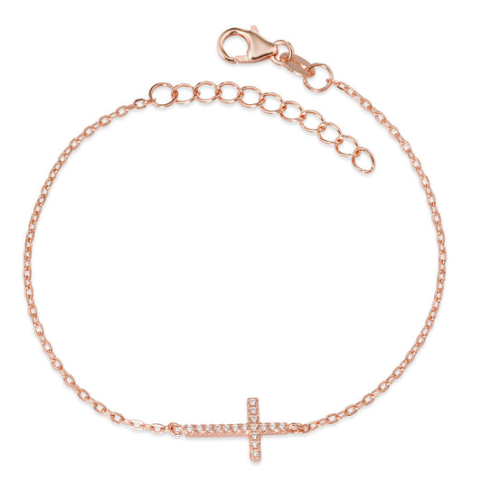 Armband Silber Zirkonia rosé vergoldet Kreuz verstellbar