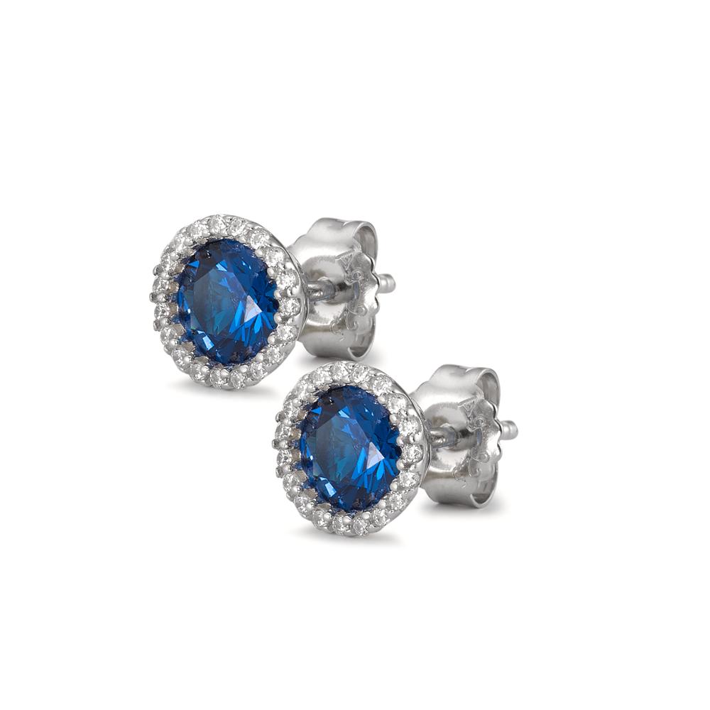 Clous d'oreilles Argent Zircone bleu Rhodié Ø8.5 mm