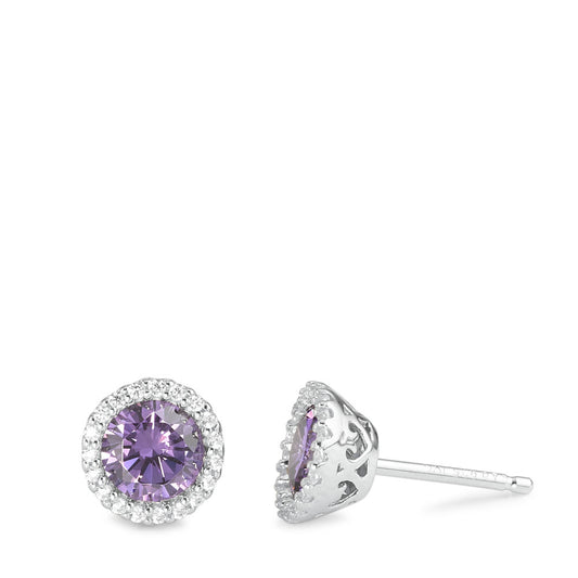 Clous d'oreilles Argent Zircone violet Rhodié Ø8.5 mm