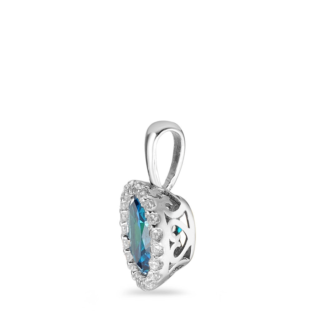 Pendentif Argent Zircone aqua Rhodié Ø9 mm