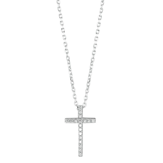 Collier Silber Zirkonia rhodiniert Kreuz verstellbar