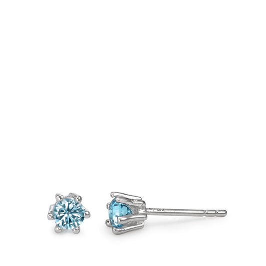 Clous d'oreilles Argent Topaze bleu, 2 Pierres Rhodié Ø5 mm