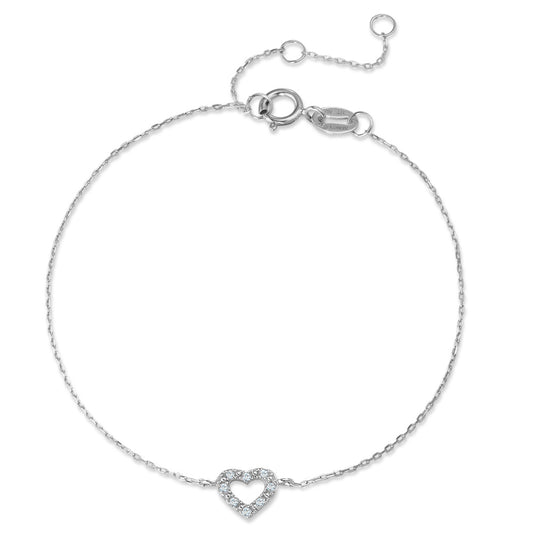 Bracelet Or blanc 9K Diamant 0.025 ct, 8 Pierres, w-pi1 Coeur 15-18 cm