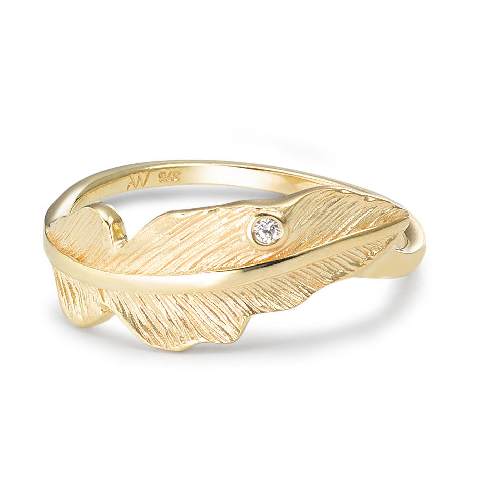 Ring 375/9 krt geel goud Zirkonia Veer