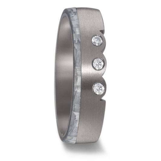 Partnerring 999 Tantaal, Carbon Diamant 0.06 ct, 3 Steen, w-si