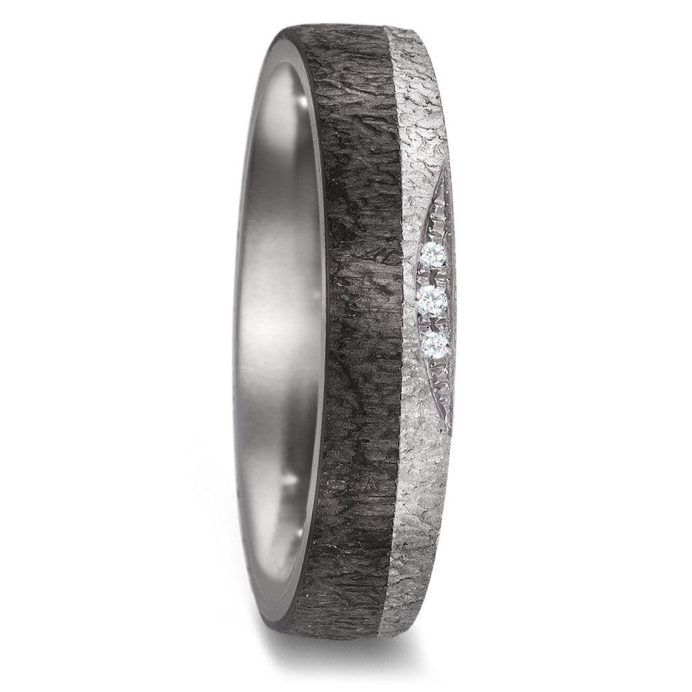 Partnerring 999 Tantaal, Carbon Diamant 0.018 ct, 3 Steen, w-si