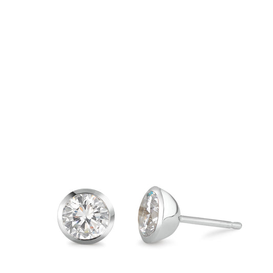 Clous d'oreilles Argent Zircone blanc, 2 Pierres Rhodié Ø7.5 mm