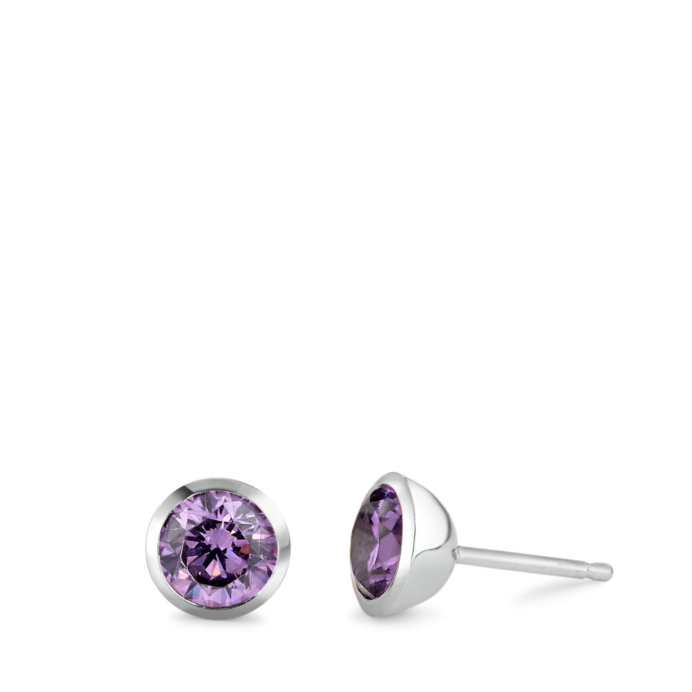 Clous d'oreilles Argent Zircone violet, 2 Pierres Rhodié Ø7.5 mm