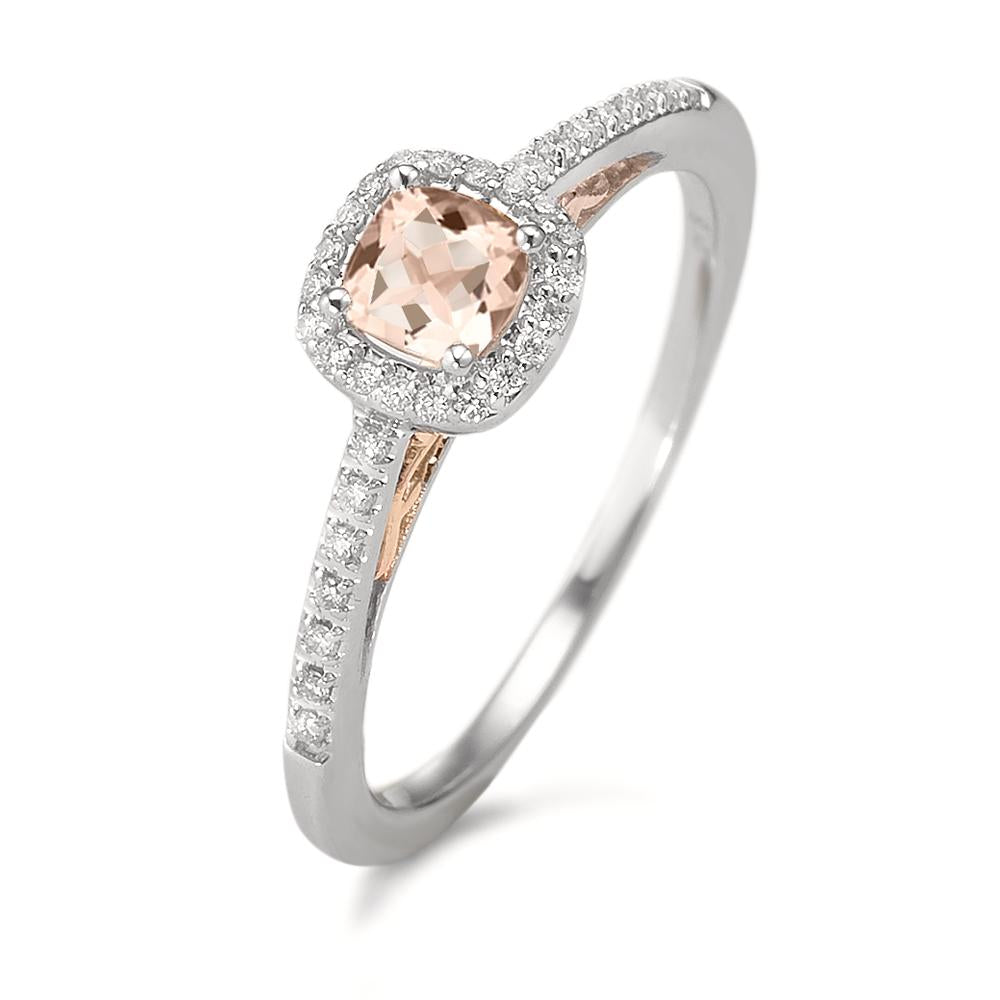 Fingerring 375/9 K Weissgold Diamant 0.10 ct, w-pi3, Morganit champagner