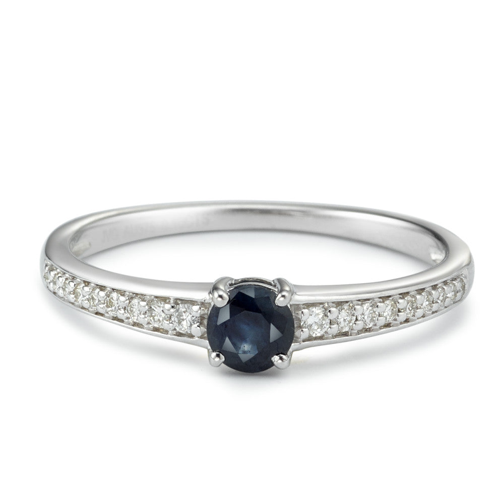 Bague Or blanc 9K Saphir bleu, Diamant blanc, 0.10 ct, 18 Pierres, w-pi1