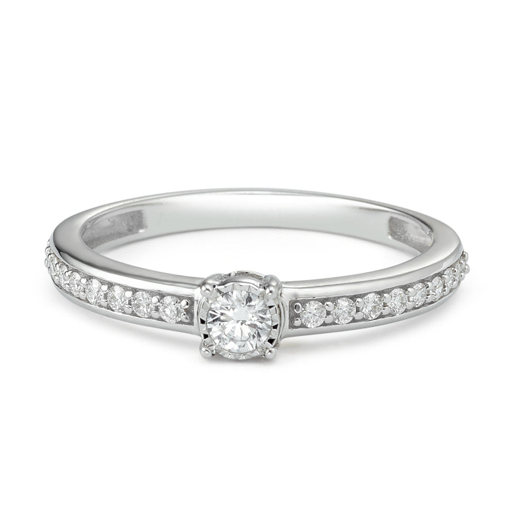 Solitaire ring 375/9 krt witgoud Diamant 0.20 ct, 19 Steen, w-si