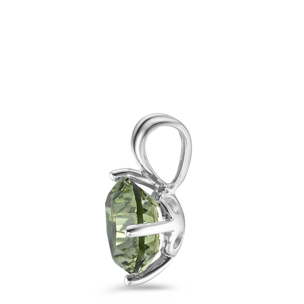 Pendentif Argent Quartz vert olive Rhodié Ø10 mm