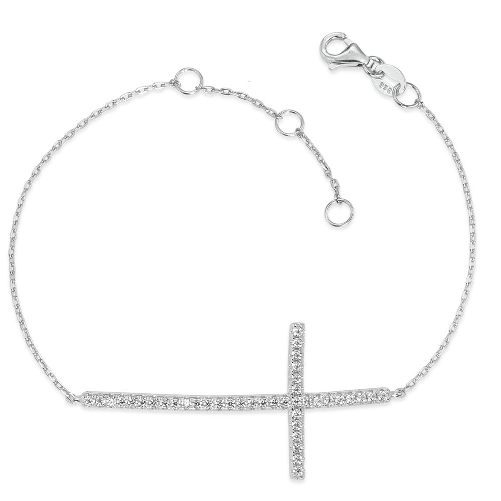 Bracelet Argent Zircone Rhodié Croix 16-19 cm