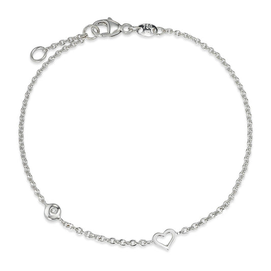 Bracelet Or blanc 18K Diamant 0.02 ct, 2 Pierres, w-si Coeur 17-18 cm