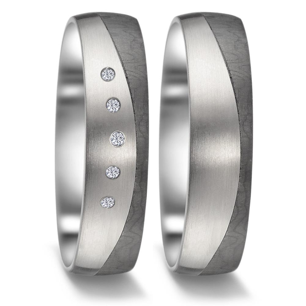 Partnerring Titanium, Carbon Diamant 0.025 ct, 5 Steen, w-si