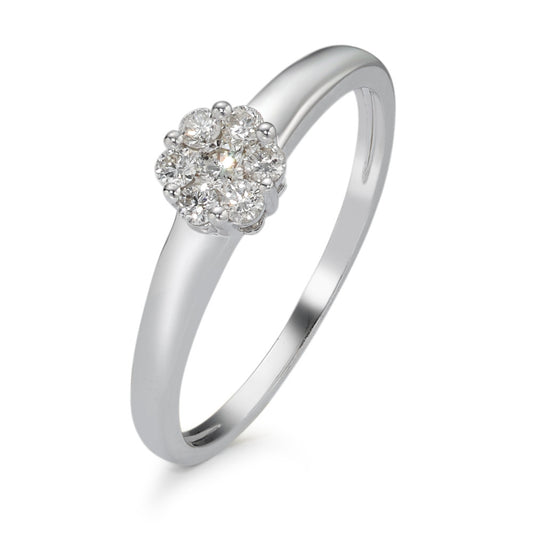 Solitaire ring 750/18K krt witgoud Diamant 0.20 ct, 7 Steen, w-si