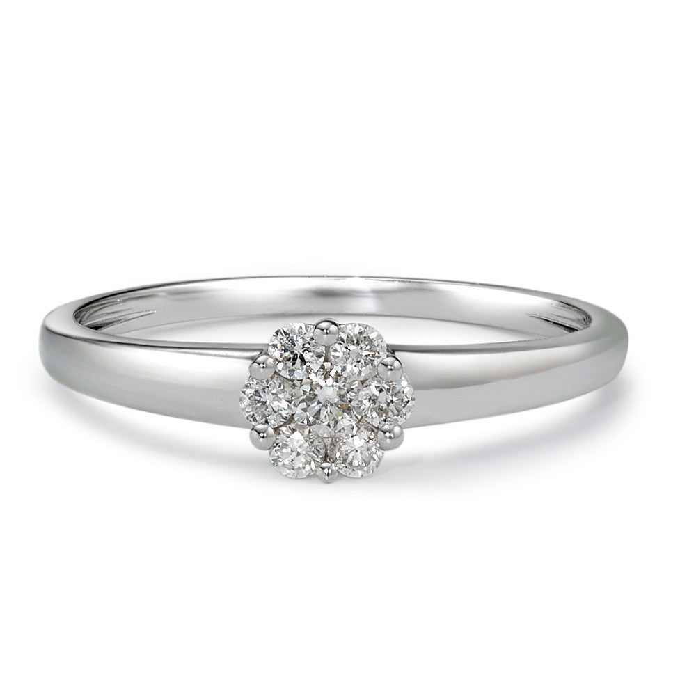 Solitaire ring 750/18K krt witgoud Diamant 0.20 ct, 7 Steen, w-si