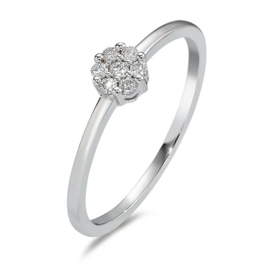 Solitaire ring 750/18K krt witgoud Diamant 0.10 ct, 7 Steen, w-si