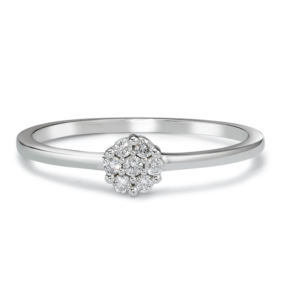 Bague solitaire Or blanc 18K Diamant 0.10 ct, 7 Pierres, w-si