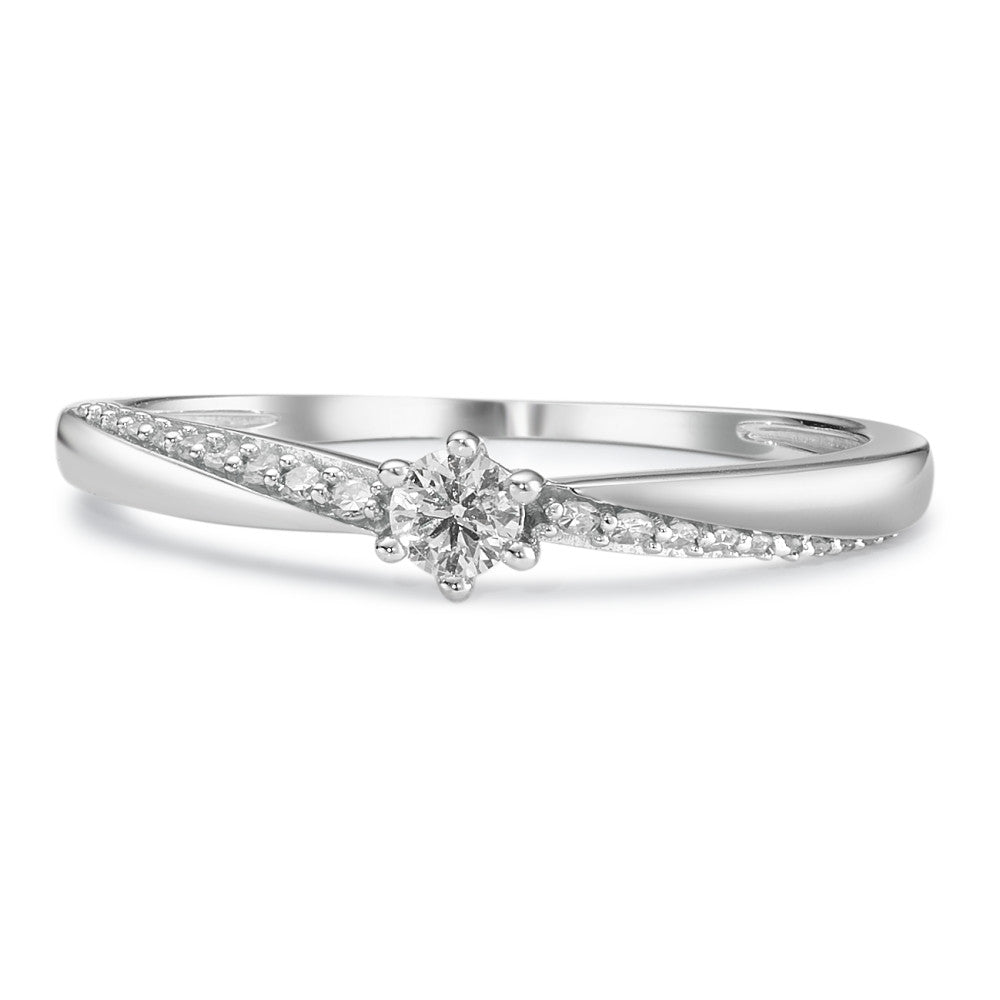 Solitär Ring 750/18 K Weissgold Diamant 0.15 ct, 21 Steine, w-si