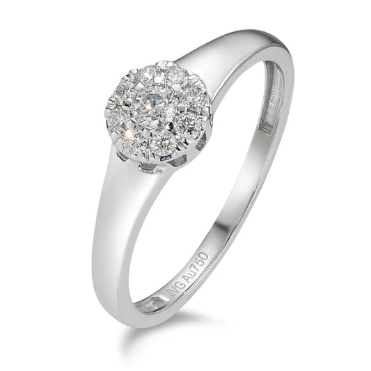 Solitaire ring 750/18K krt witgoud Diamant 0.17 ct, 9 Steen, w-si