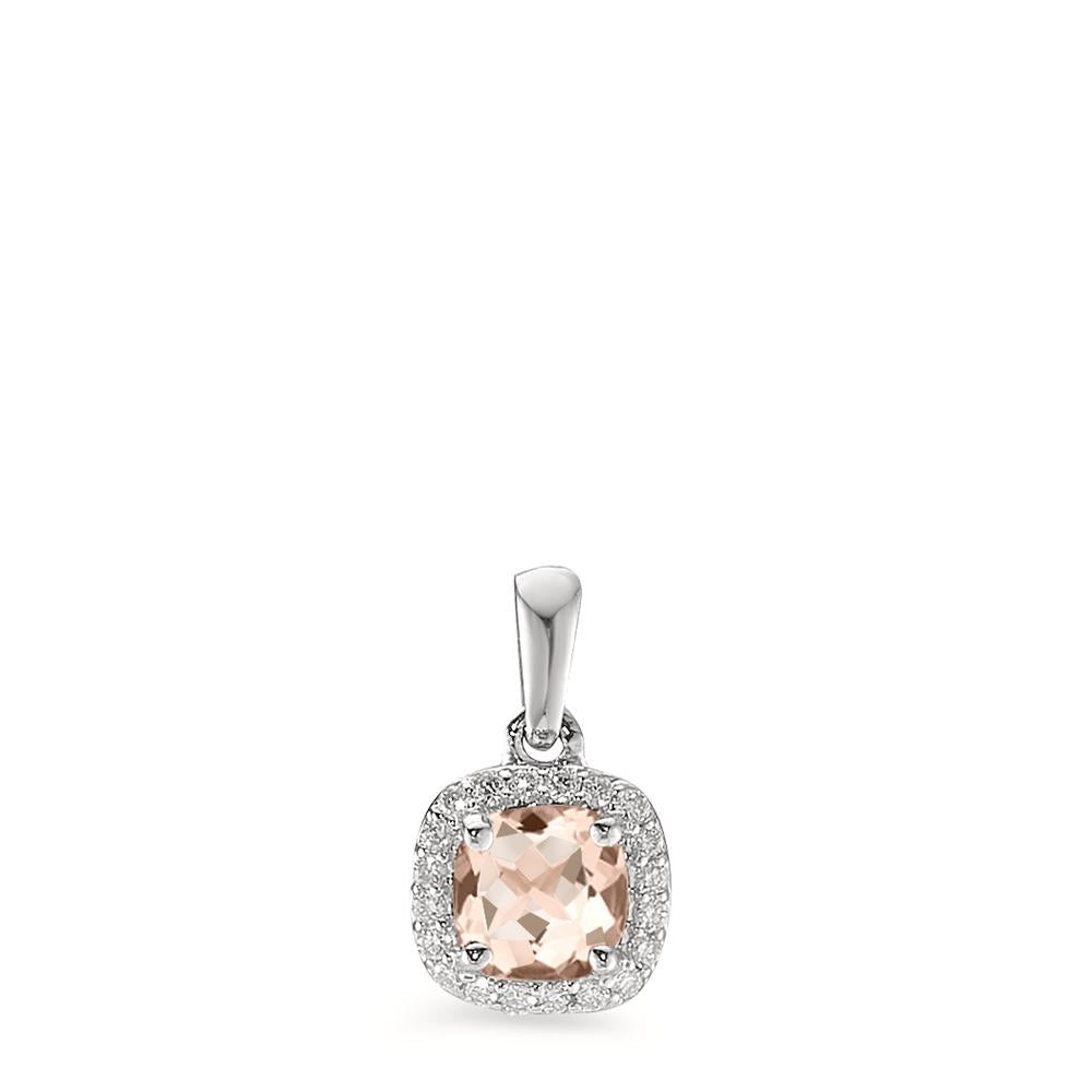 Pendentif Or blanc 9K Morganite champagne, 0.35 ct, rond, Diamant blanc, 0.06 ct, 20 Pierres, w-pi3 Ø6.5 mm