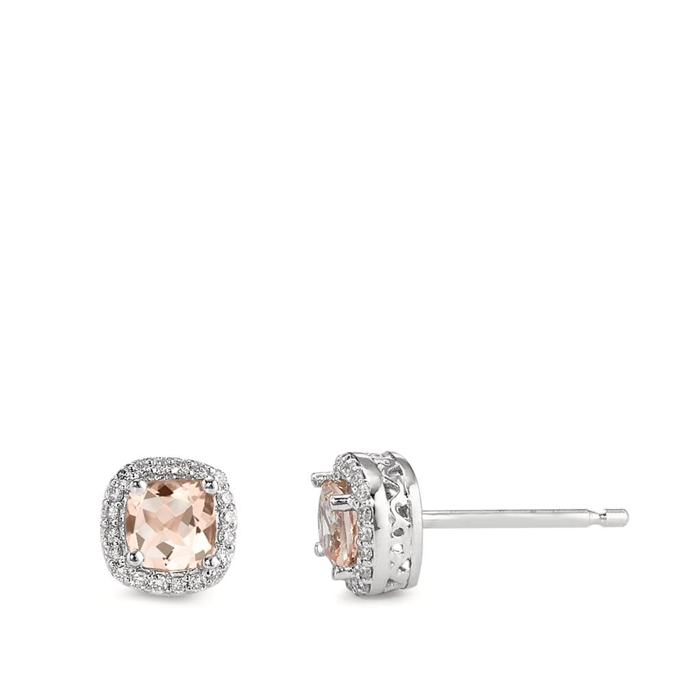 Ohrstecker 375/9 K Weissgold Morganit champagner, 0.56 ct, 2 Steine, rund, Diamant weiss, 0.12 ct, 40 Steine, w-pi3 Ø6.5 mm