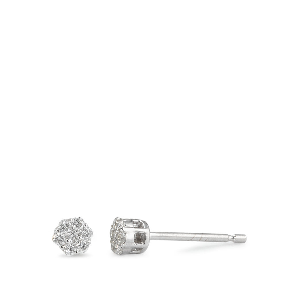 Clous d'oreilles Or blanc 9K Diamant 0.15 ct, 14 Pierres, w-pi3 Ø3.5 mm