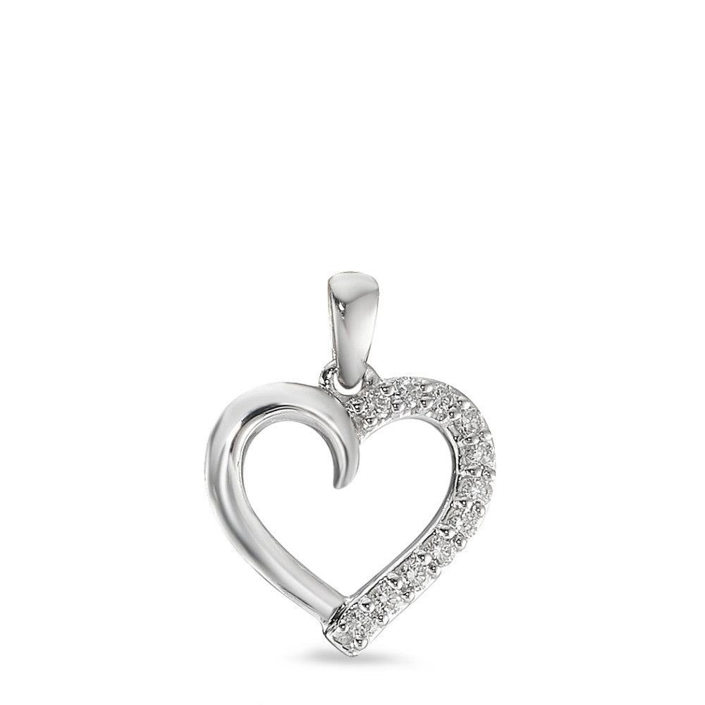 Pendentif Or blanc 9K Diamant 0.10 ct, 11 Pierres, w-pi3 Coeur Ø11 mm