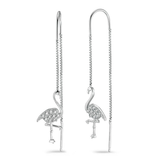 Boucles d'oreilles pendantes Argent Zircone Rhodié Flamant Rose