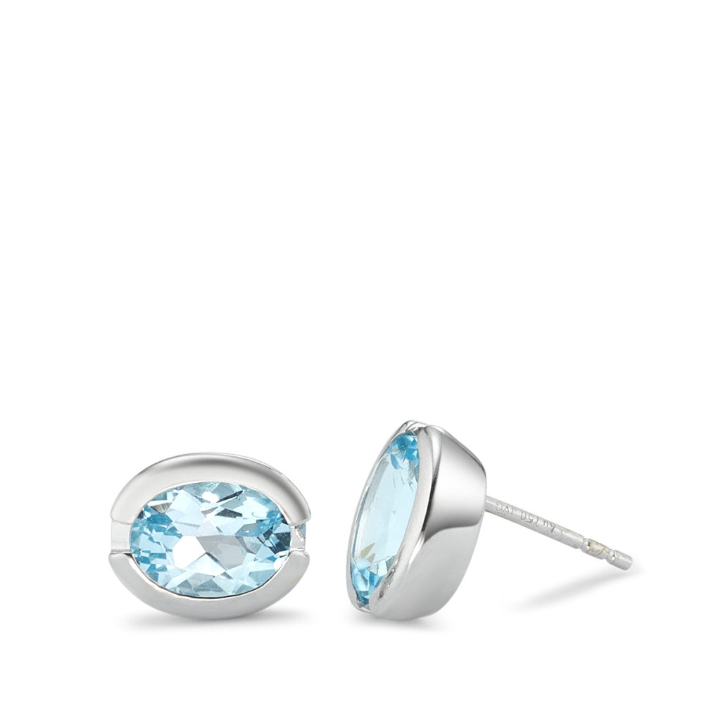 Clous d'oreilles Or blanc 18K Topaze bleu, 2 Pierres