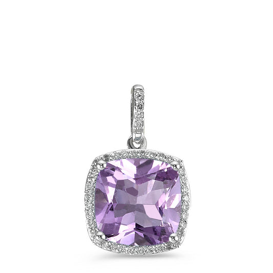 Pendentif Or blanc 18K Améthyste violet, Diamant blanc, 0.12 ct, 40 Pierres, w-pi3 Ø11 mm