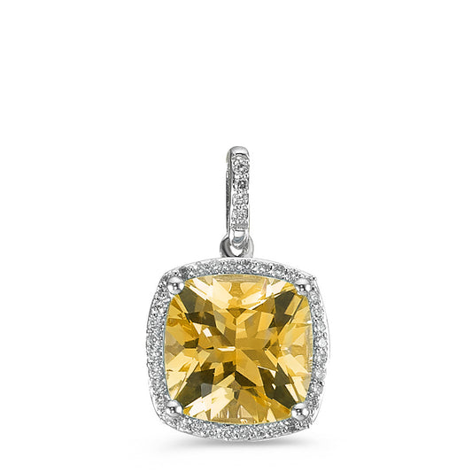 Pendentif Or blanc 18K Citrine doré, Diamant blanc, 0.12 ct, 40 Pierres, w-pi3 Ø11 mm