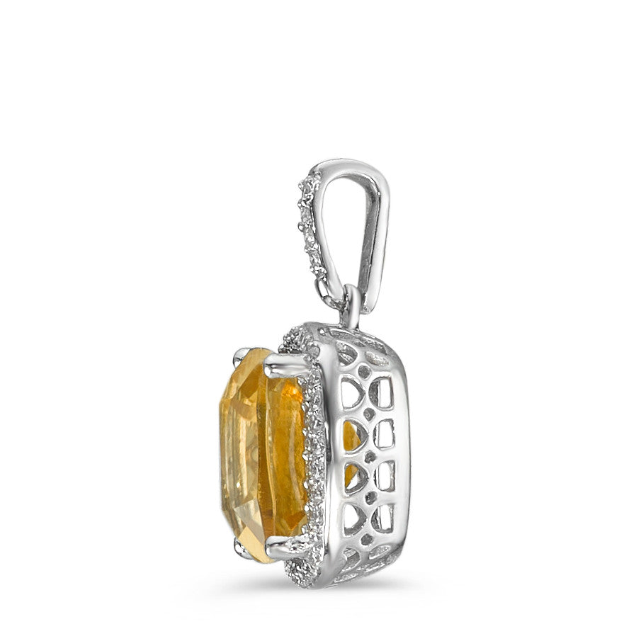 Anhänger 750/18 K Weissgold Citrin golden, Diamant weiss, 0.12 ct, 40 Steine, w-pi3 Ø11 mm