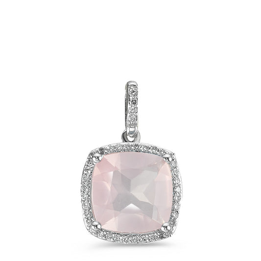 Pendentif Or blanc 18K Quartz rose rose, Diamant blanc, 0.12 ct, 40 Pierres, w-si Ø11 mm