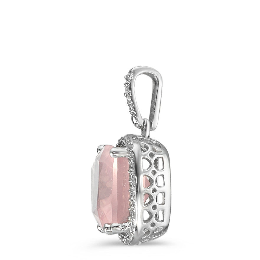 Pendentif Or blanc 18K Quartz rose rose, Diamant blanc, 0.12 ct, 40 Pierres, w-si Ø11 mm