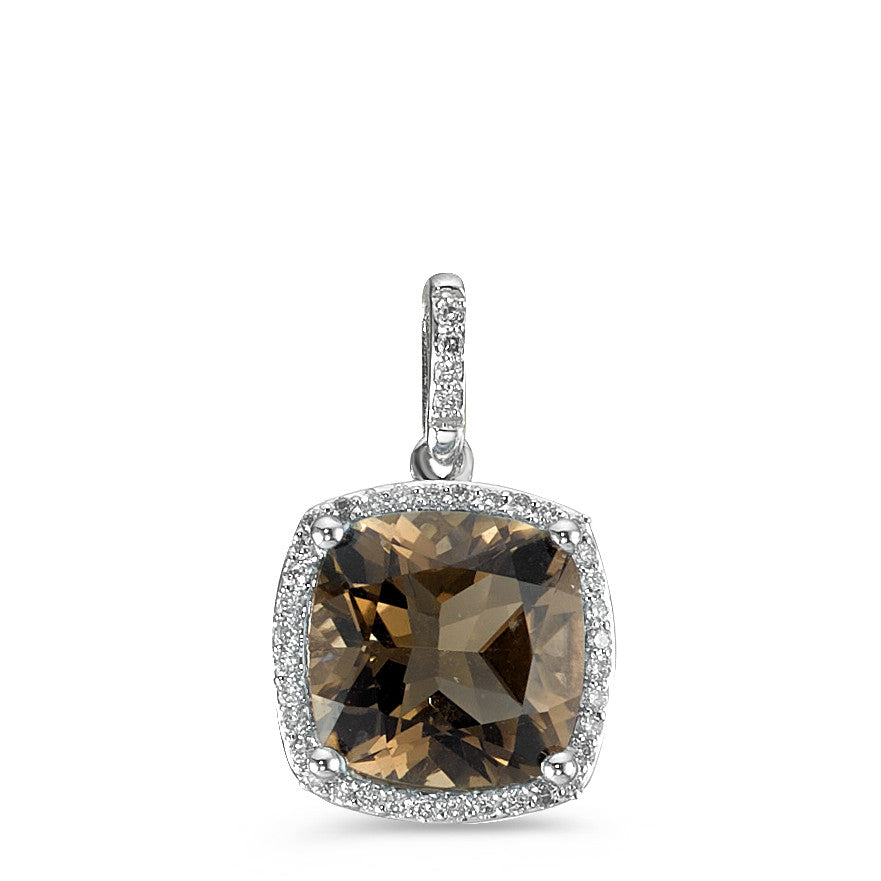 Pendentif Or blanc 18K Quartz fumé, Diamant blanc, 0.12 ct, 40 Pierres, w-pi3 Ø11 mm