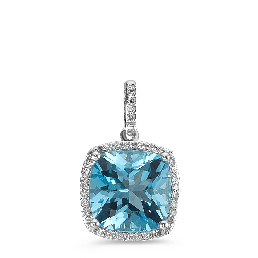 Pendentif Or blanc 18K Topaze bleu clair, Diamant blanc, 0.12 ct, 40 Pierres, w-pi3 Ø11 mm