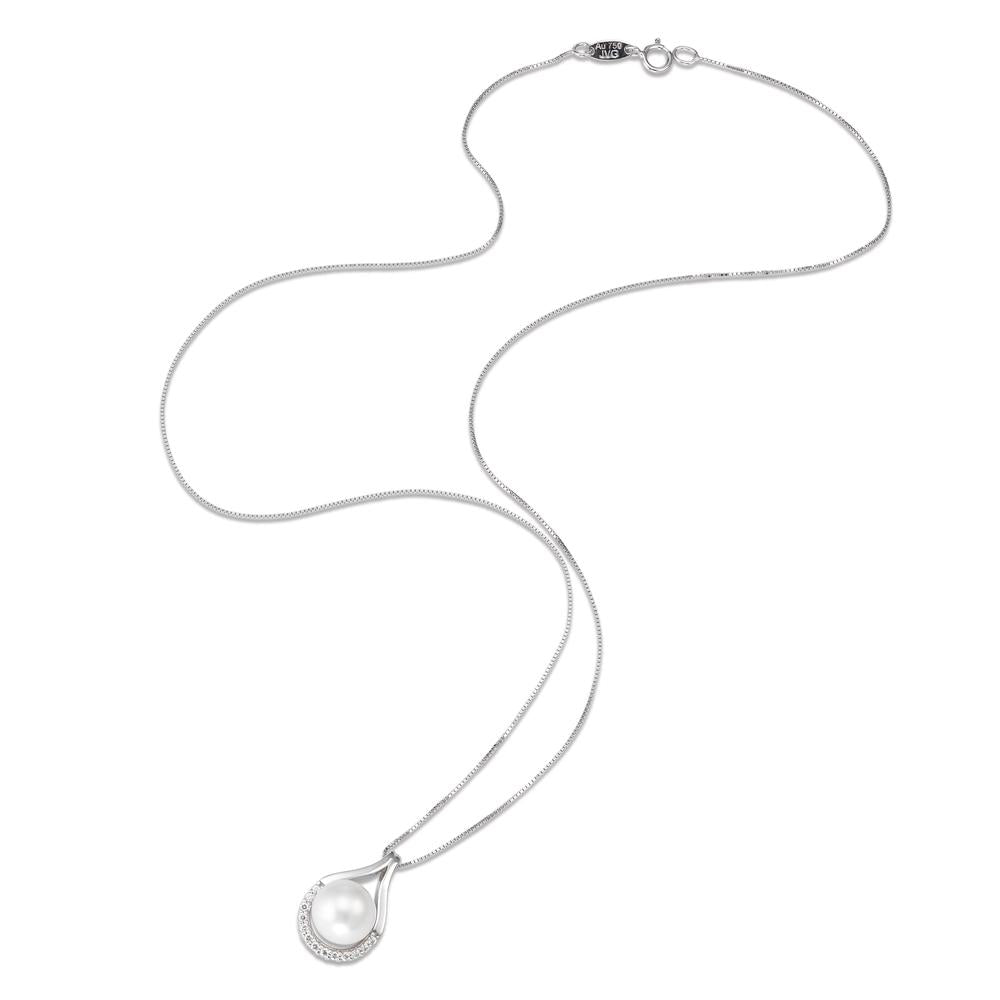 Collier 750/18K krt witgoud Zirkonia 13 Steen zoetwater Parel 42 cm