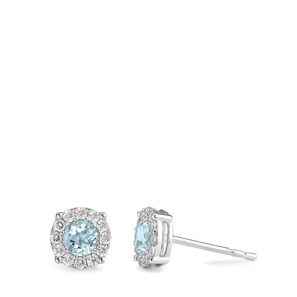 Clous d'oreilles Or blanc 18K Topaze bleu