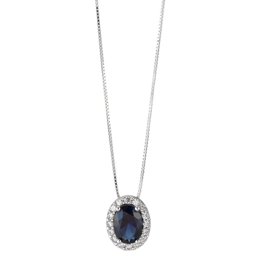 Collier 750/18K witgoud Zirkonia saffierblauw 42 cm