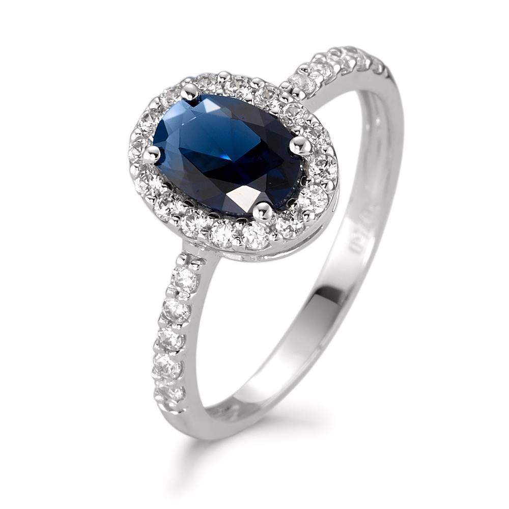 Bague Or blanc 18K Zircone bleu saphir Ø10 mm