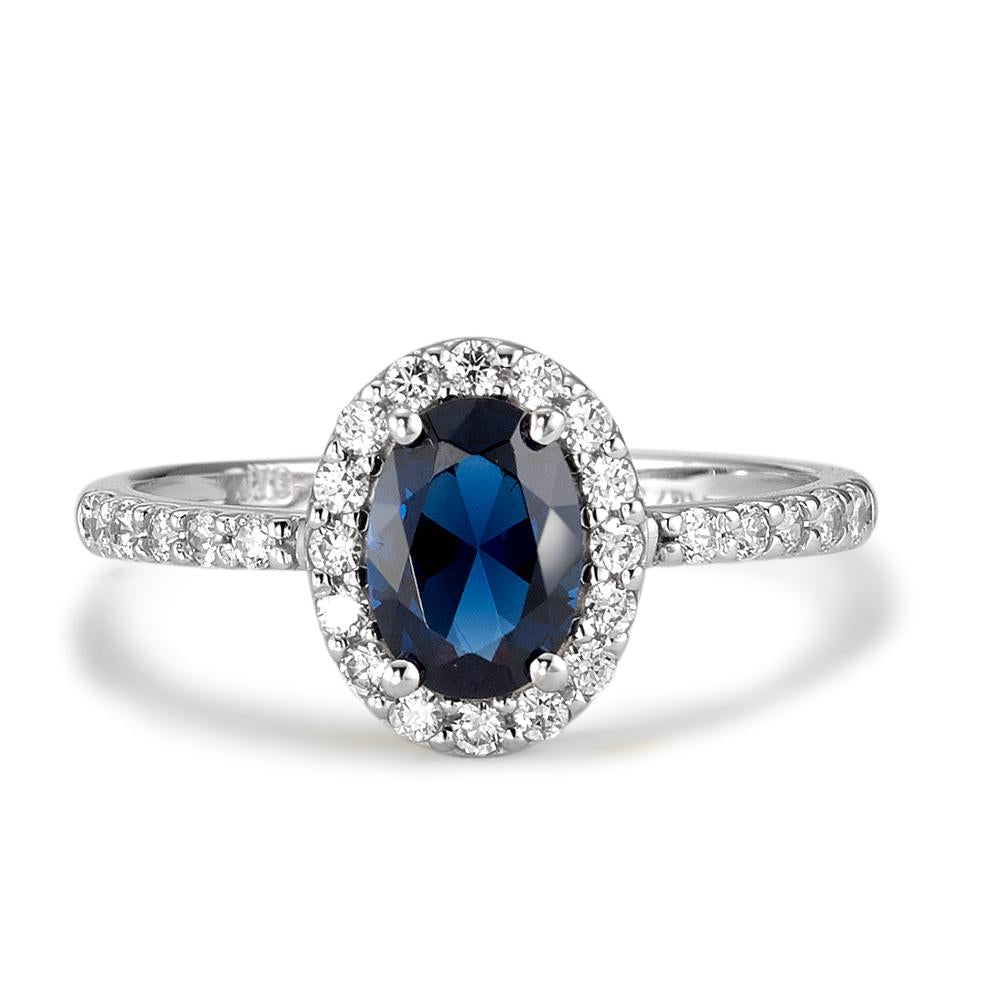 Bague Or blanc 18K Zircone bleu saphir Ø10 mm