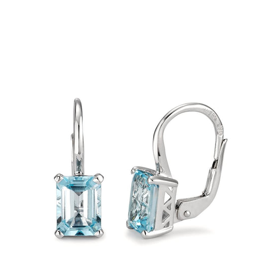 Pendant d'oreilles Or blanc 18K Topaze bleu, 2 Pierres