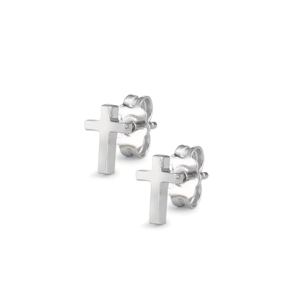 Clous d'oreilles Or blanc 18K Croix