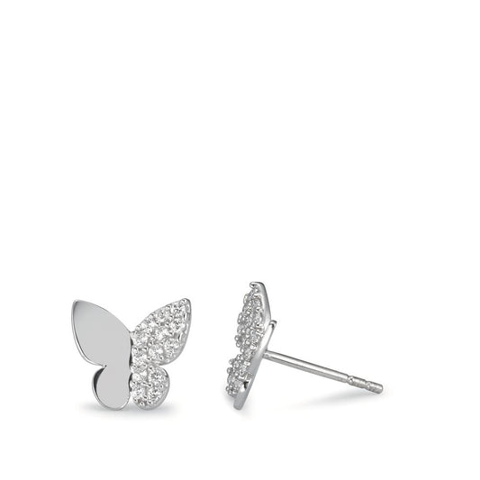 Clous d'oreilles Or blanc 18K Zircone Papillon Ø9 mm