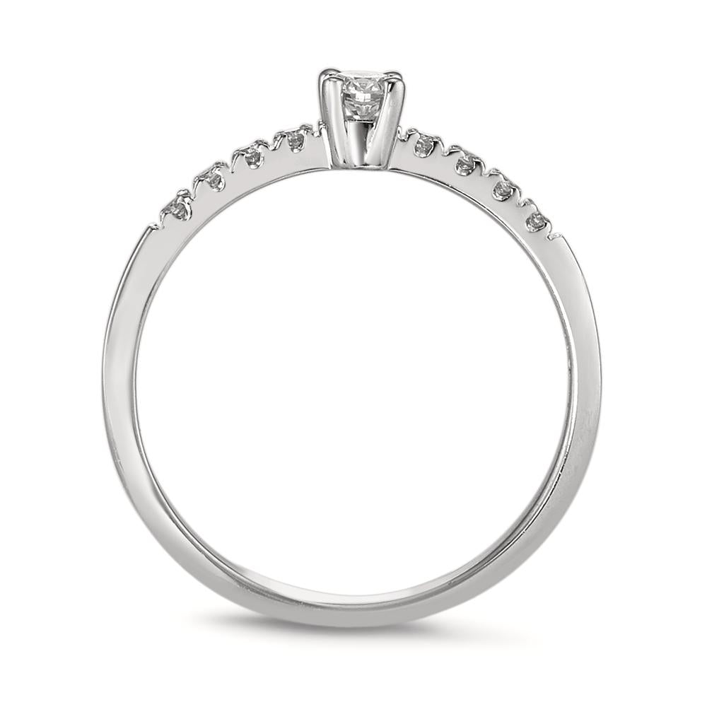 Solitaire ring 750/18K krt witgoud Diamant 0.14 ct, 9 Steen, w-si