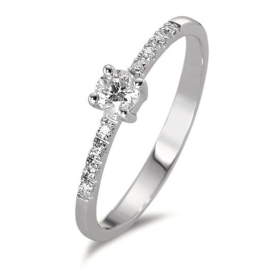 Solitär Ring 750/18 K Weissgold Diamant 0.23 ct, 9 Steine, w-si